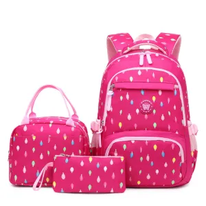 3 Pieces Nylon Backpack Set for Teen Girls Bookbag with Lunch Box Waterproof Schoolbag