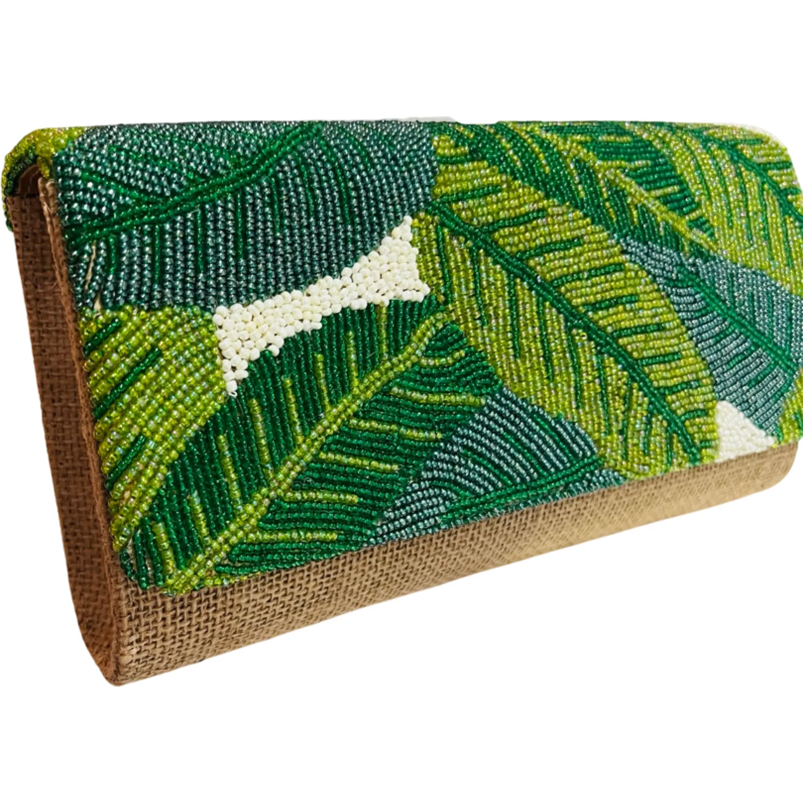 Banana Leaf Beaded Wicker Clutch