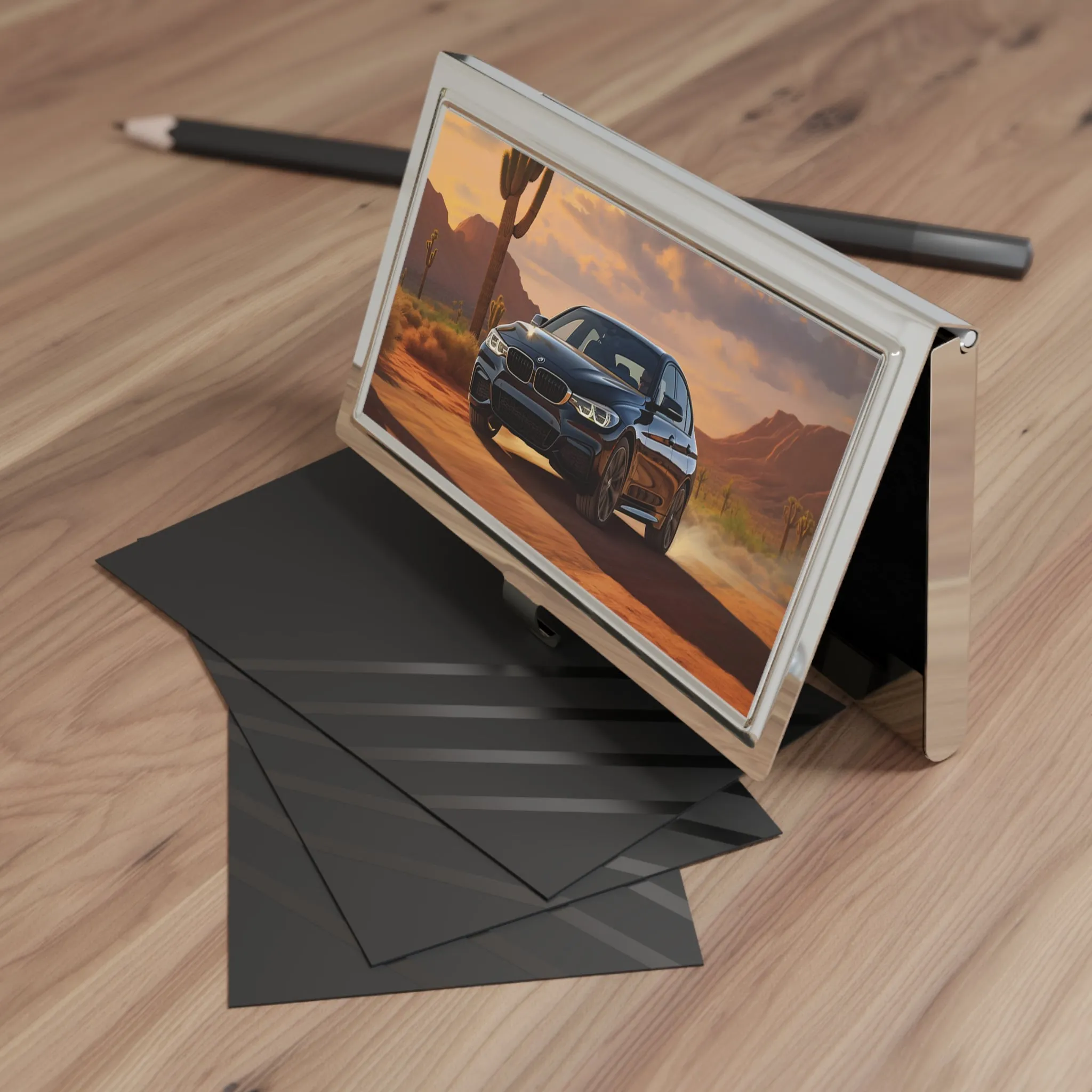 BMW on Desert Road Business Card Holder