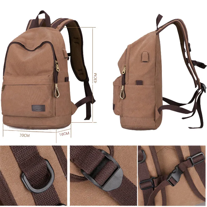 Canvas Backpack Daypack Student Laptop Backpack