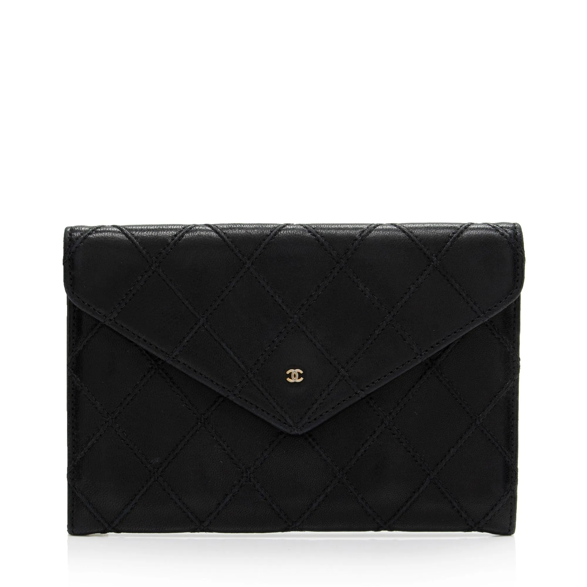 Chanel Calfskin Diamond Wild Stitch Envelope Wallet
