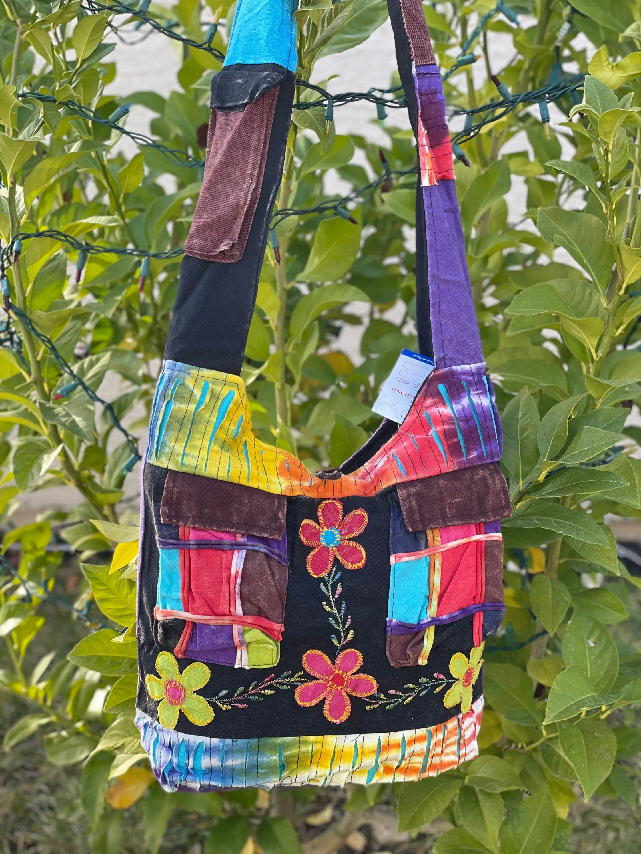 Colorful Flower Patchwork Boho Vegan Shoulder Bag