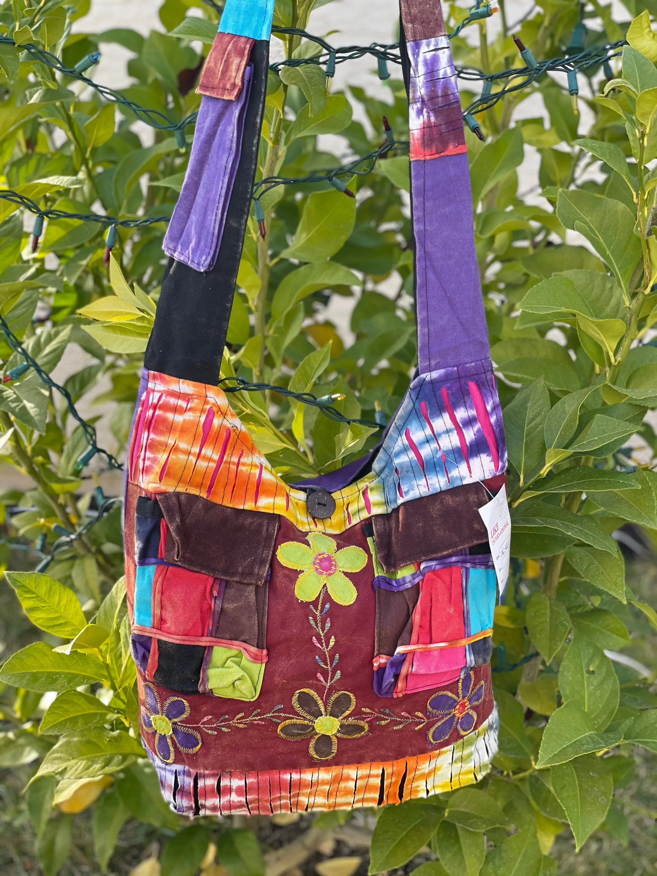 Colorful Flower Patchwork Boho Vegan Shoulder Bag