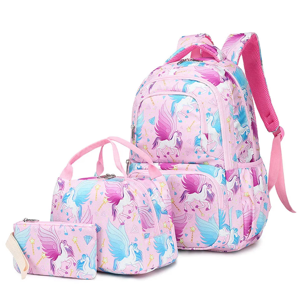 Dinosaur & Unicorn Printing Backpack Sets for Teens Back to School Bookbag for Middle School/Primary School Kids