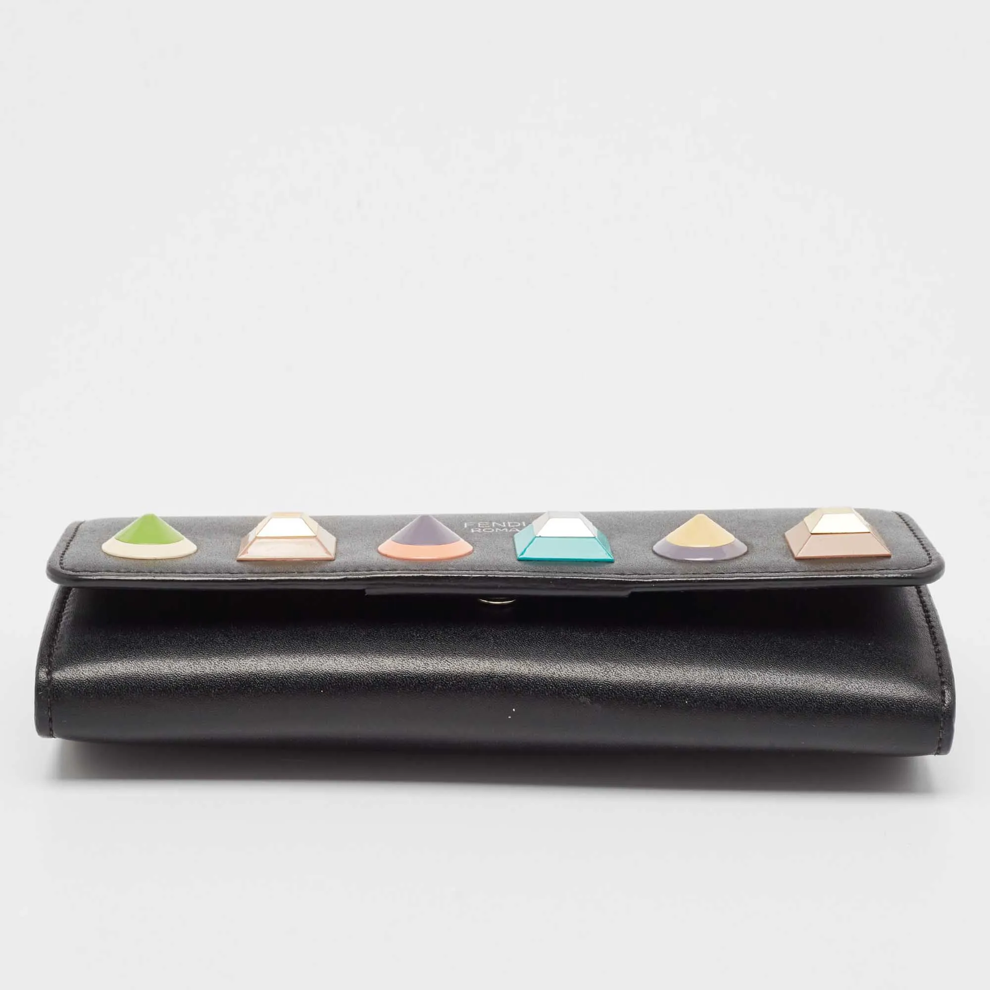 Fendi Black Leather Rainbow Stud Flap Wallet On Chain