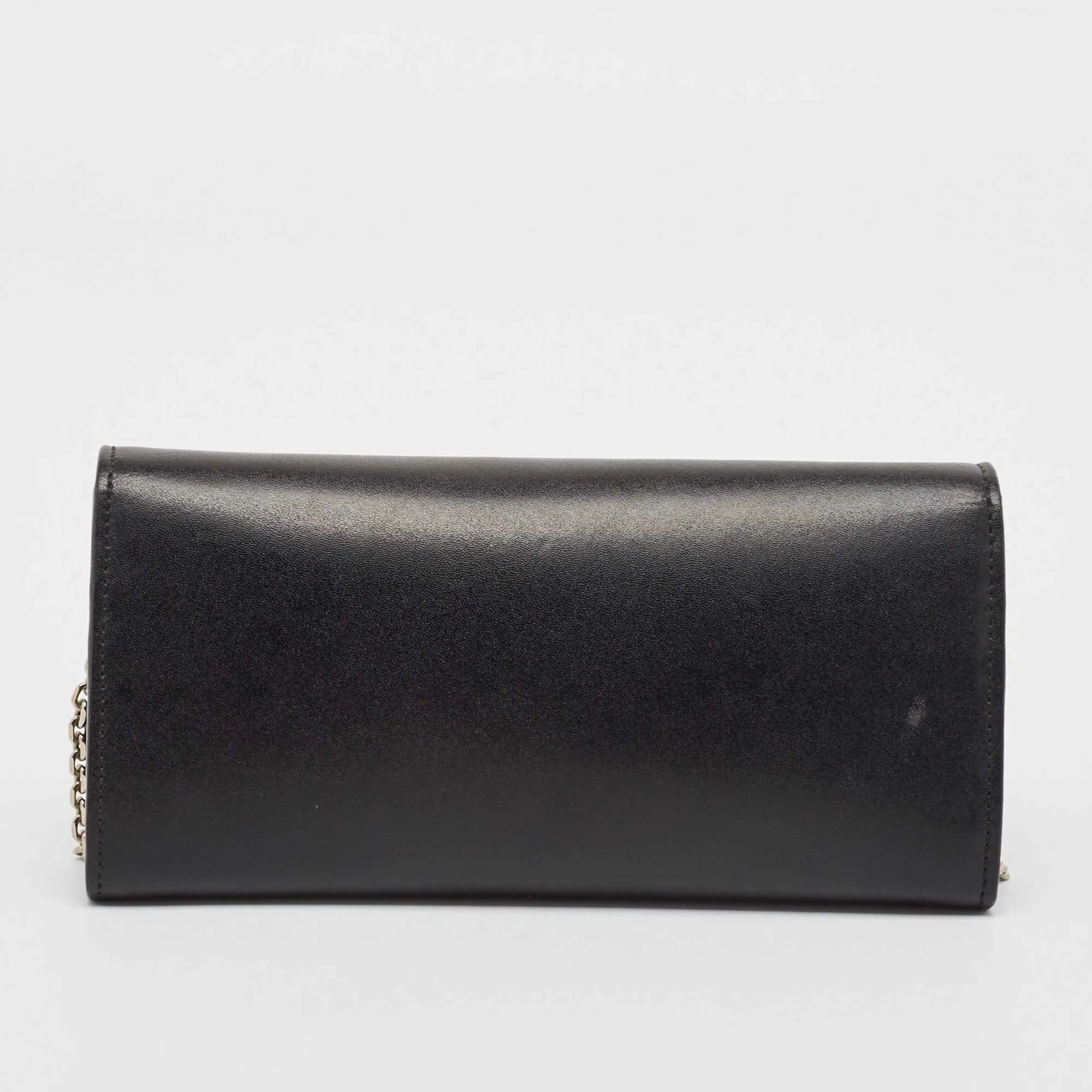Fendi Black Leather Rainbow Stud Flap Wallet On Chain