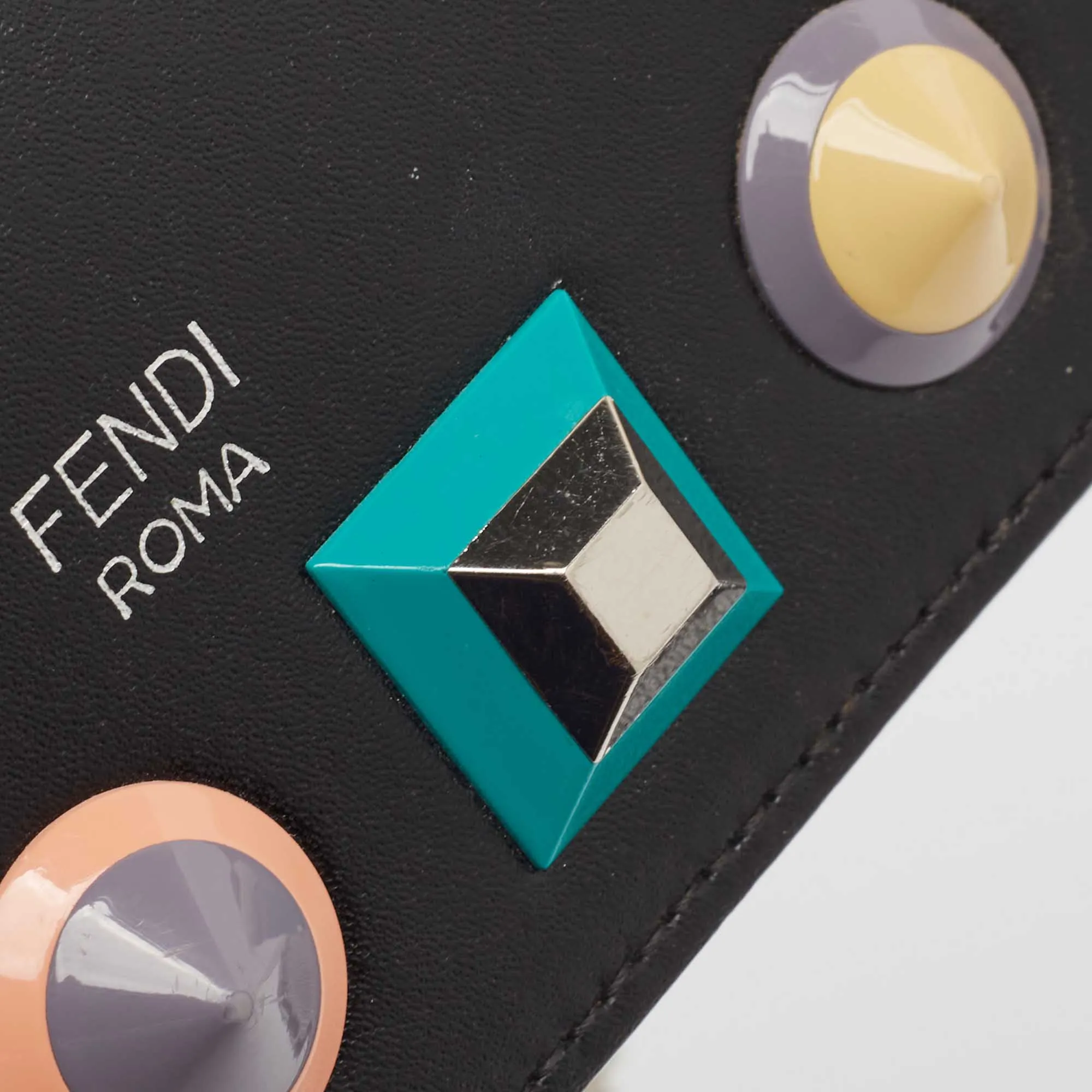 Fendi Black Leather Rainbow Stud Flap Wallet On Chain