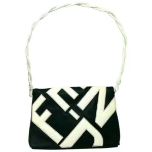 Fendi Clutch W Two Way Envelope Bagclutch Logo Black Leatherwhite Patent Shoulder Bag