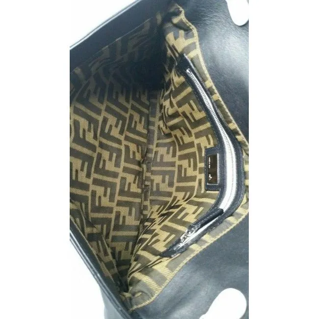 Fendi Clutch W Two Way Envelope Bagclutch Logo Black Leatherwhite Patent Shoulder Bag