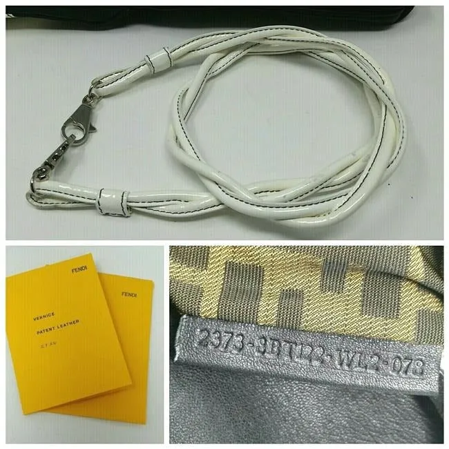 Fendi Clutch W Two Way Envelope Bagclutch Logo Black Leatherwhite Patent Shoulder Bag