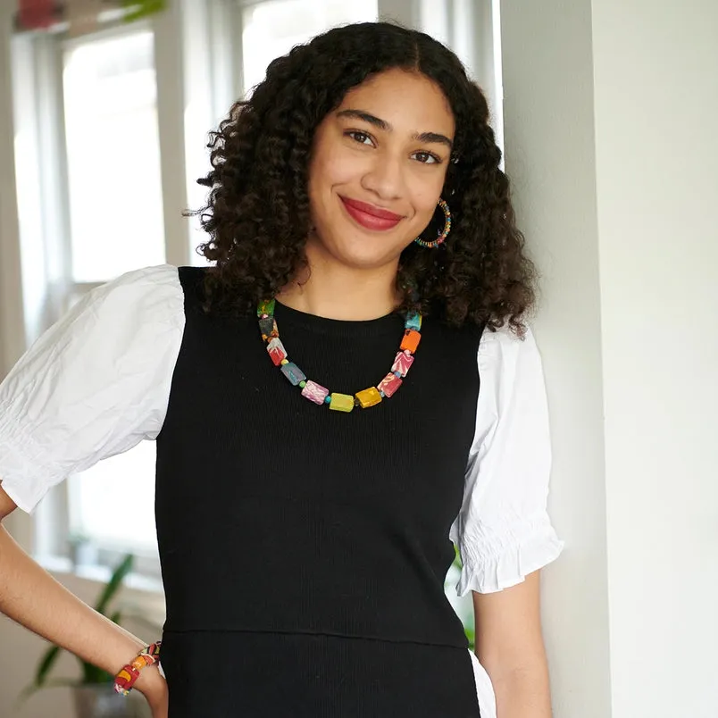 Kantha Dotted Block Necklace