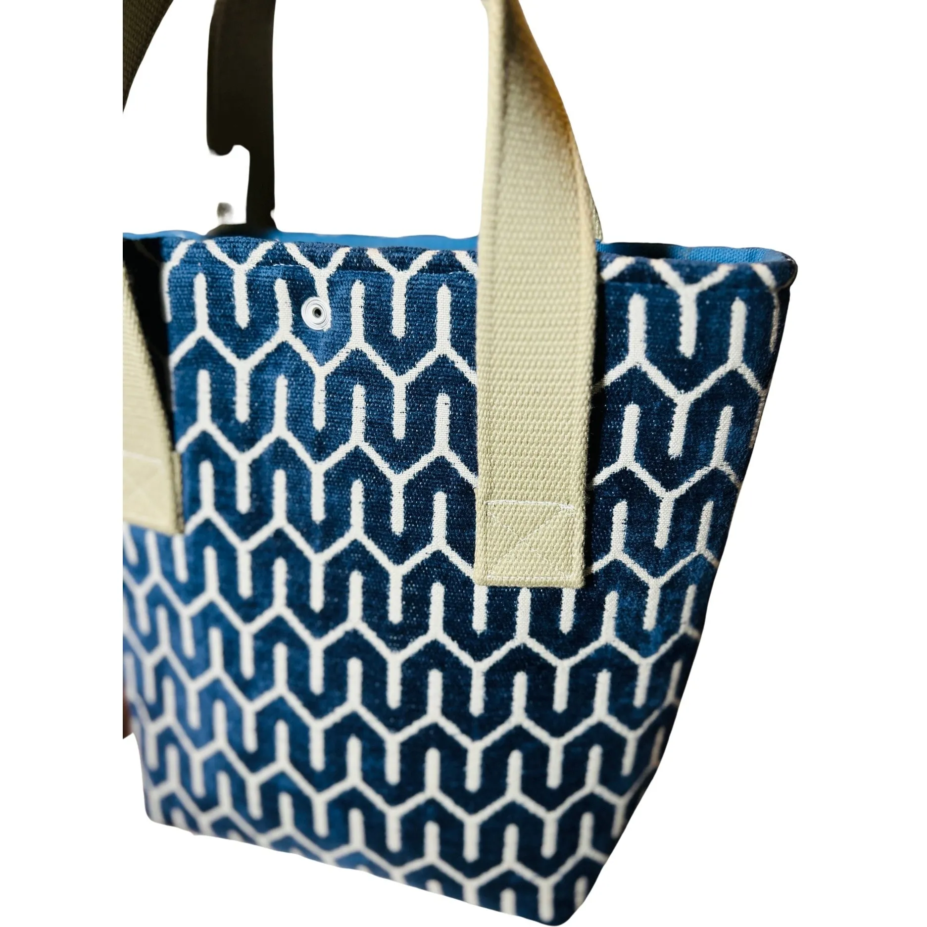 Navy Velvet Geometric Wine Tote (Double Bottle)