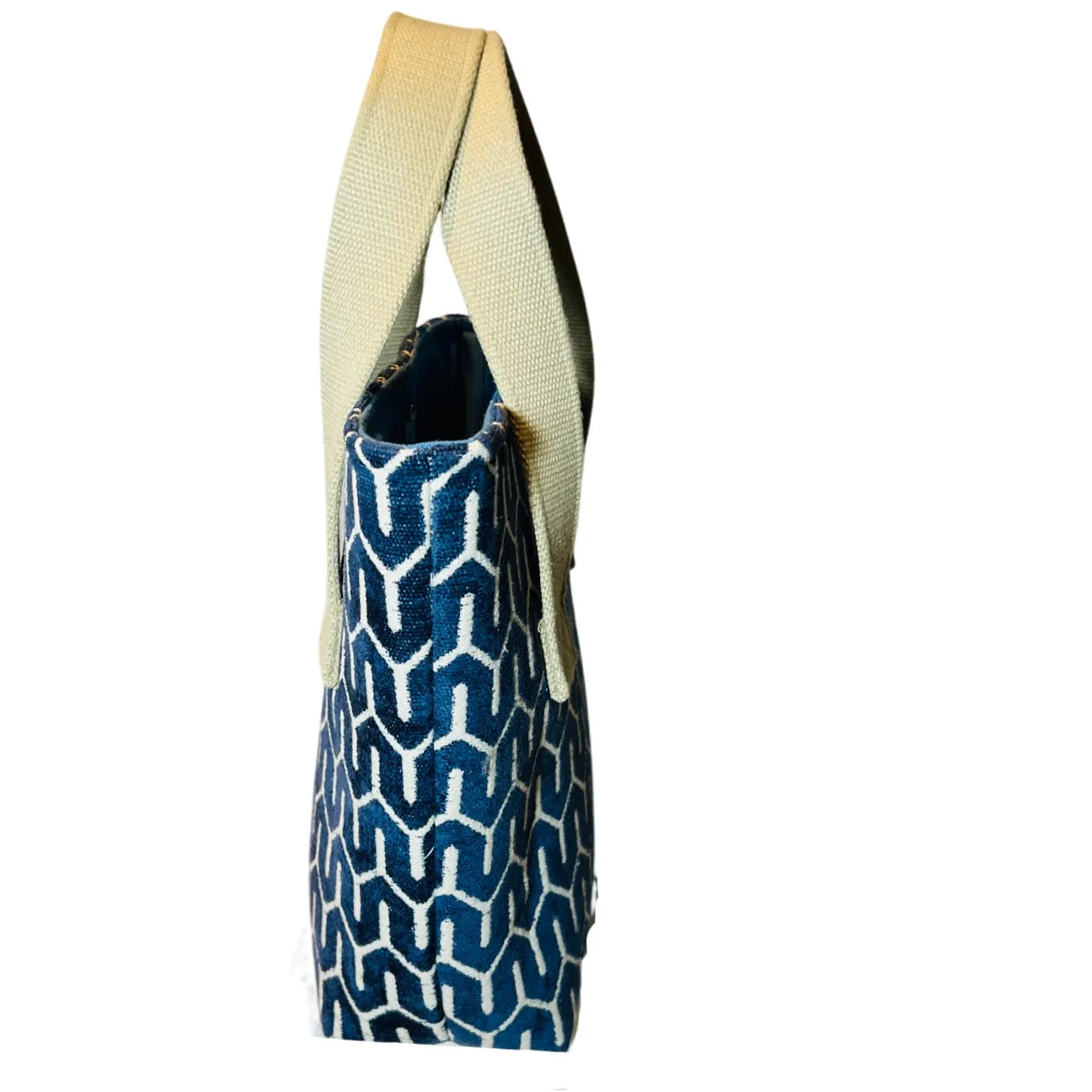 Navy Velvet Geometric Wine Tote (Double Bottle)