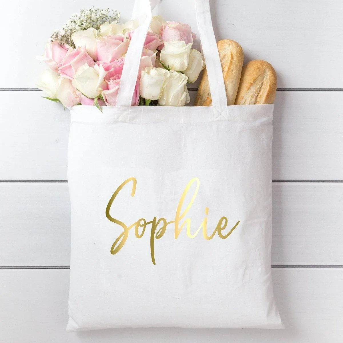 Personalised Name Tote Bag, Any Name Personalised Bag, White Personalised Bag, Bridesmaid Gift Bag, Teenager Tote Bag, Gold Name, Tote Bag