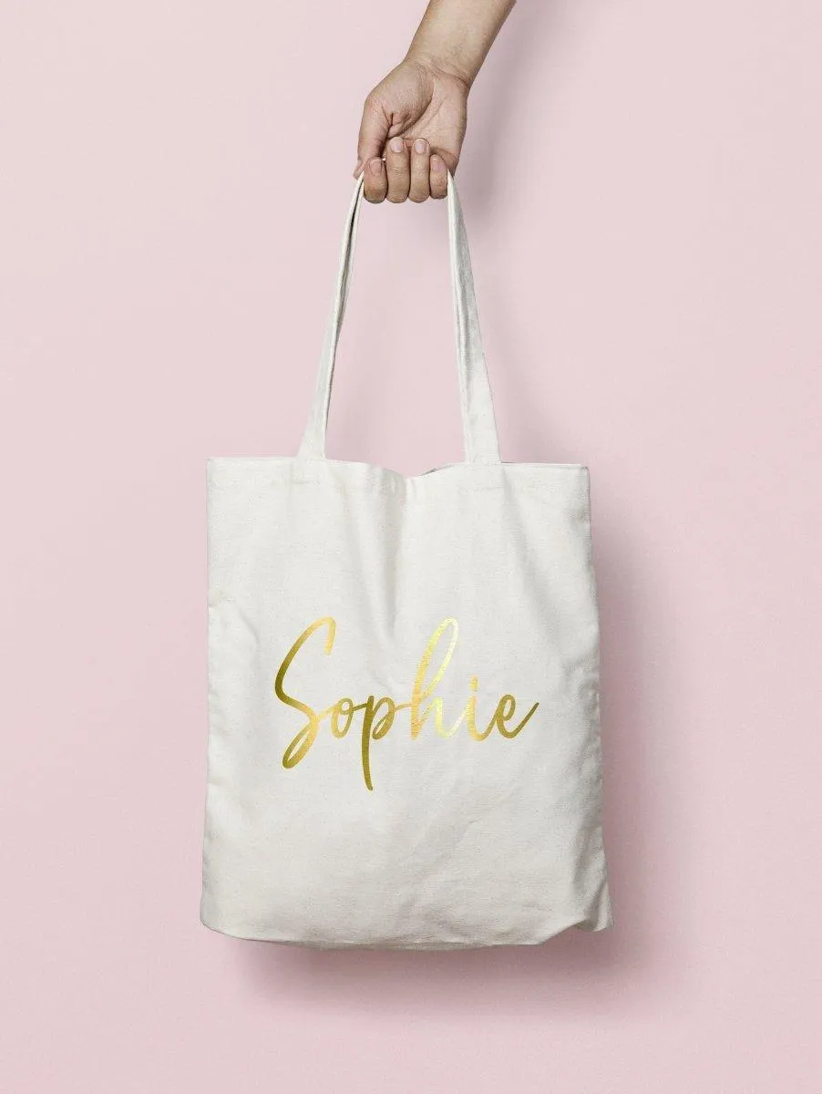 Personalised Name Tote Bag, Any Name Personalised Bag, White Personalised Bag, Bridesmaid Gift Bag, Teenager Tote Bag, Gold Name, Tote Bag