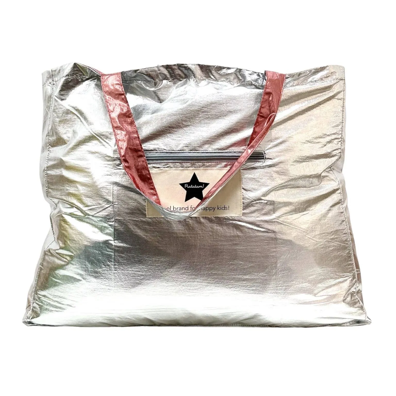 Ratatam! - Large Metallic Shiny Tote Bag - Pink & Silver
