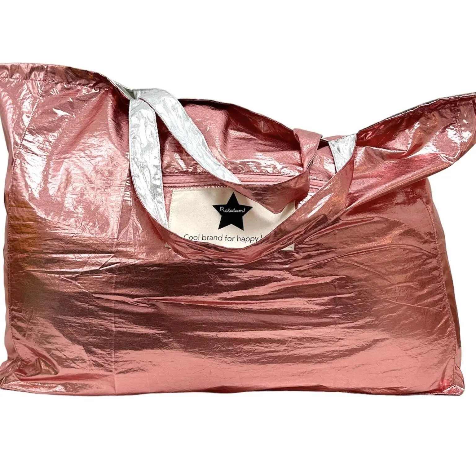 Ratatam! - Large Metallic Shiny Tote Bag - Pink & Silver