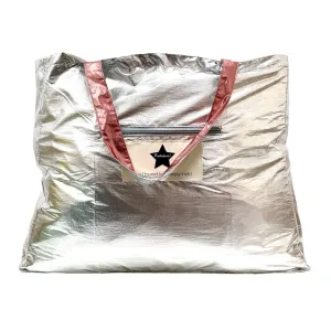 Ratatam! - Large Metallic Shiny Tote Bag - Pink & Silver